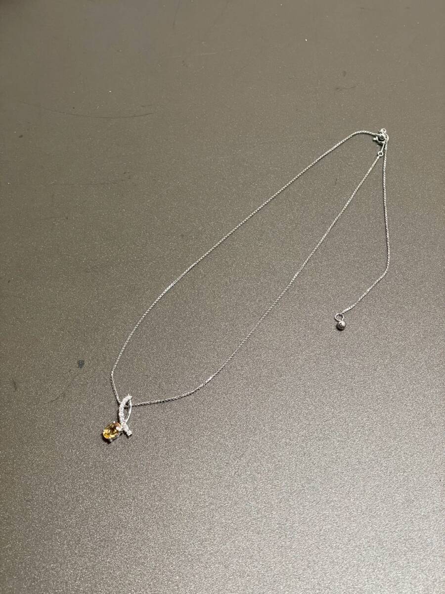 a716 pt850 pt900 プラチナネックレス 1.03 D0.22 チェーン シトリン？ ダイヤモンド？ 約5.71g 全長約45cm アクセサリー 貴金属