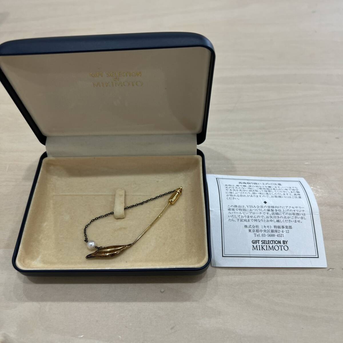 【O-4368】MIKIMOTO ミキモト オリジナル パールピンブローチ SILVER 925 銀製金仕上げ VISA会員 非売品 中古 1円〜