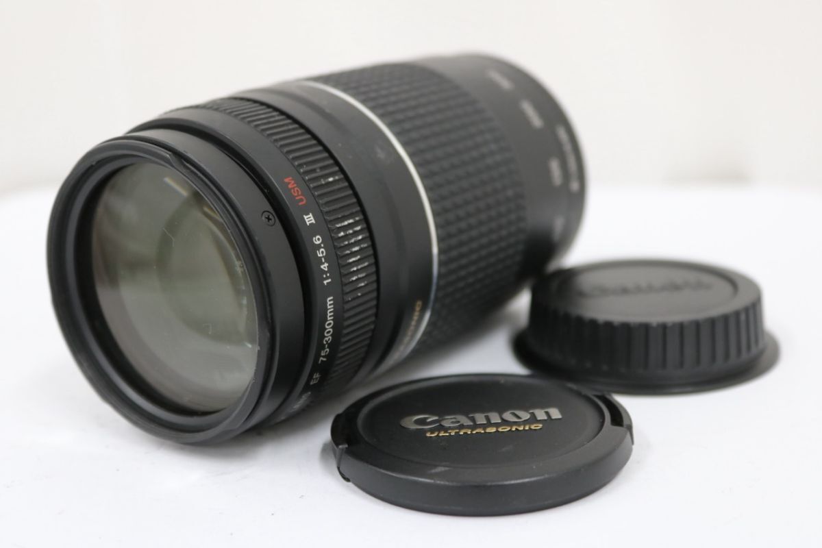 【返品保証】 キャノン Canon EF75-300mm F4-5.6 III USM ULTRASONIC 前後キャップ付き レンズ e11947