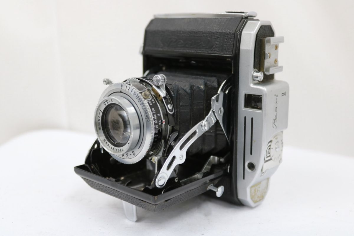【訳あり品】 小西六 PearL II Hexar 75mm F3.5 蛇腹カメラ e11938