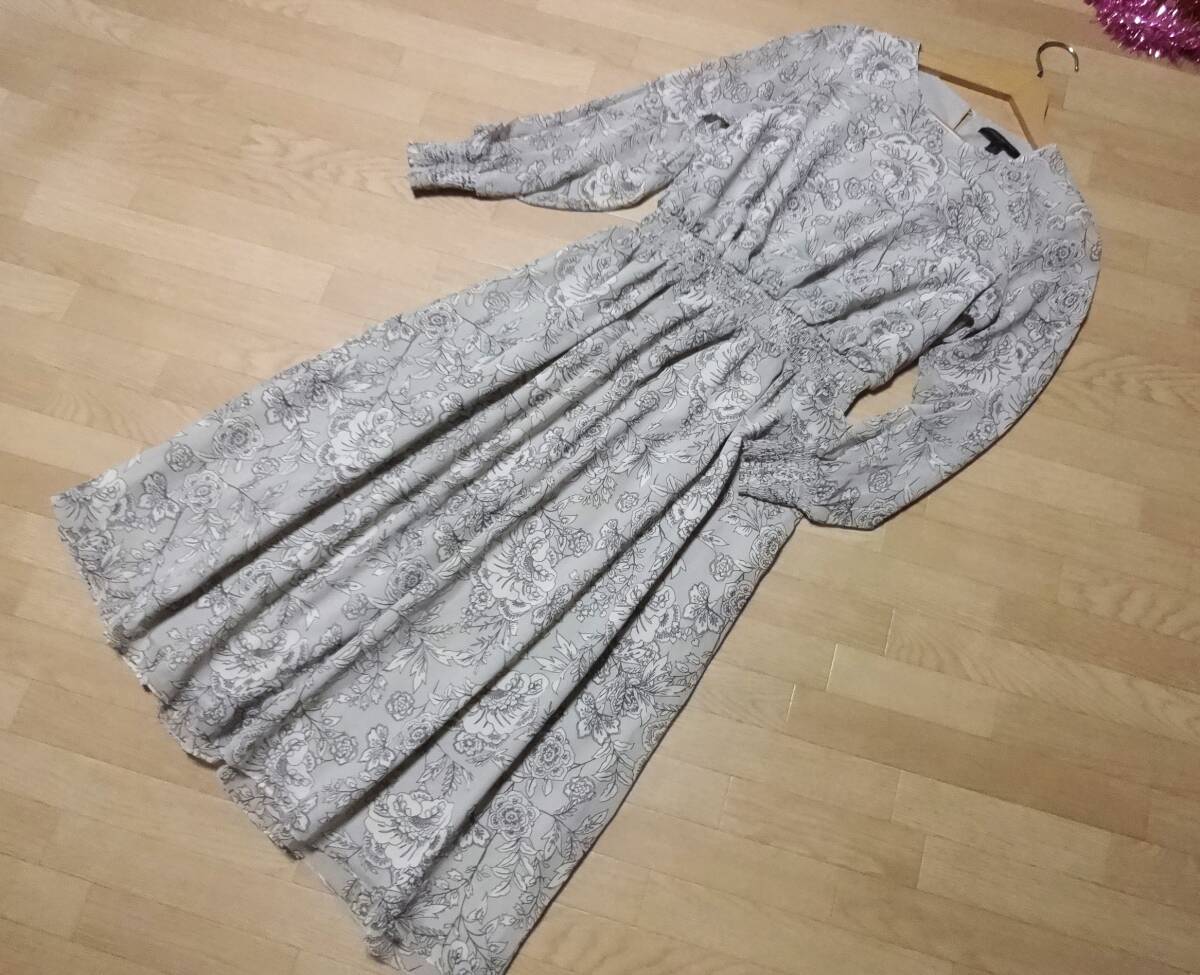 【BANANA REPUBLIC】アッシュグレイ袖シフォンワンピース4★M★新品♪