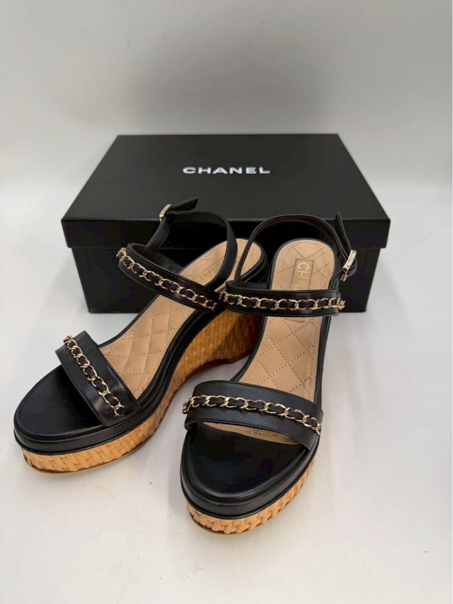 ♪ CHANEL シャネル ウェッジソールサンダル ココマーク ブラック