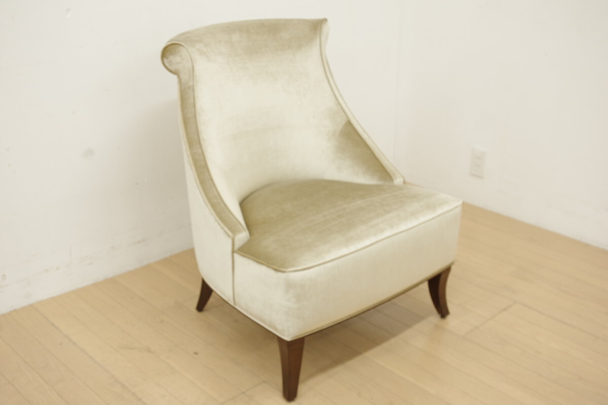 展示品 DECCA デッカ ラウンジチェア 椅子 1Pソファ 腰掛け 幅72cm ベージュ ベロア ファブリック ロビー 待合 エントランス リビング