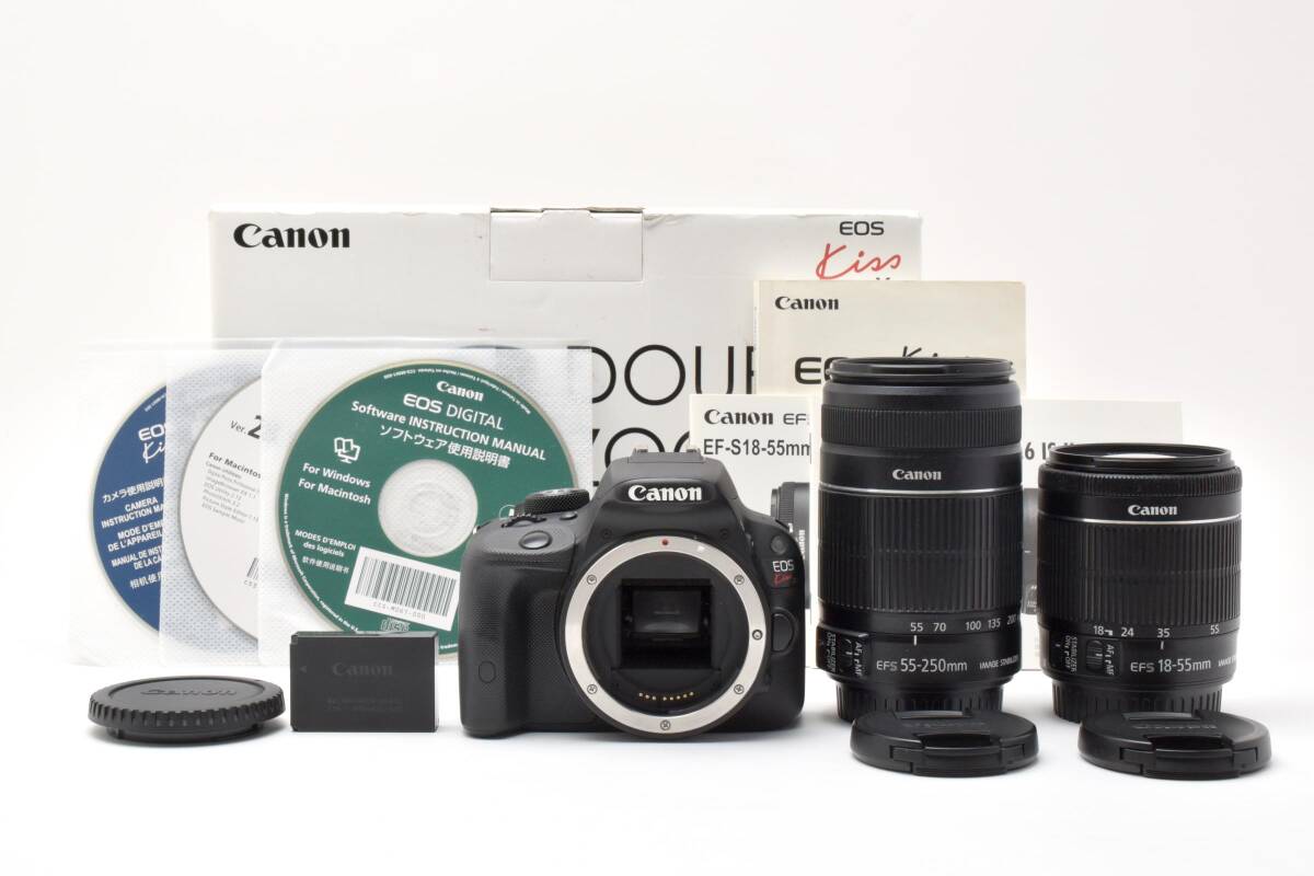 【美品】Canon EOS Kiss X7 ダブルズームキット EF-S 18-55mm F3.5-5.6 IS STM / 55-250mm F4-5.6 IS ll【動作確認済】#2848693