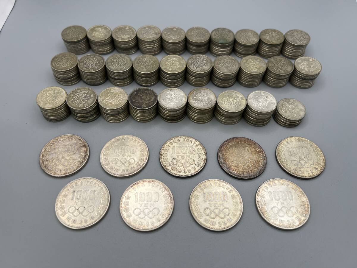 M23☆ 約1.55kg 額面37500円 / 1000円銀貨 / 100円銀貨 東京オリンピック 鳳凰 稲穂 古銭 まとめ売り 現状渡し 1円〜