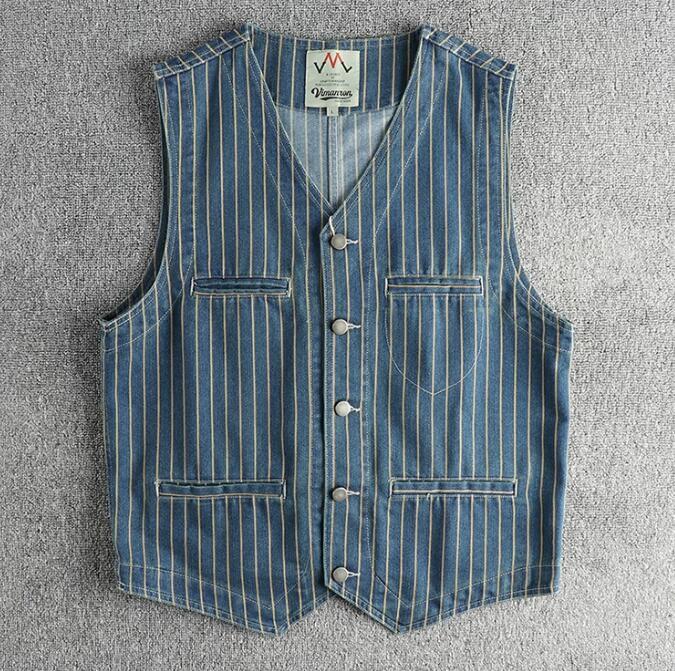 新入荷推薦ベスト メンズ アメカジ デニム ベスト Vネック 重ね着ヴィンテージ風 紳士服 カジュアル ブルー XL