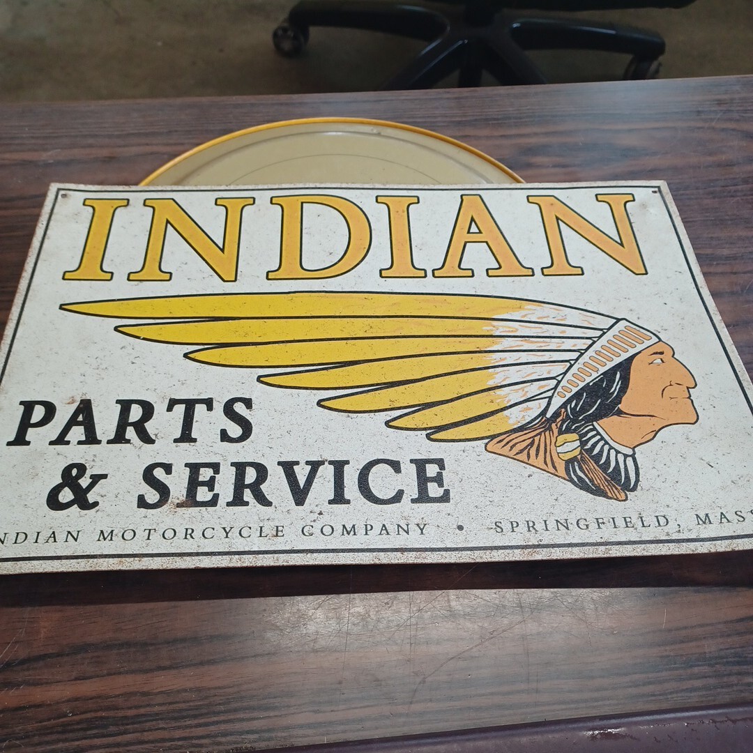 INDIAN PARTS & SERVICE ブリキ看板 インディアンモーターサイクル