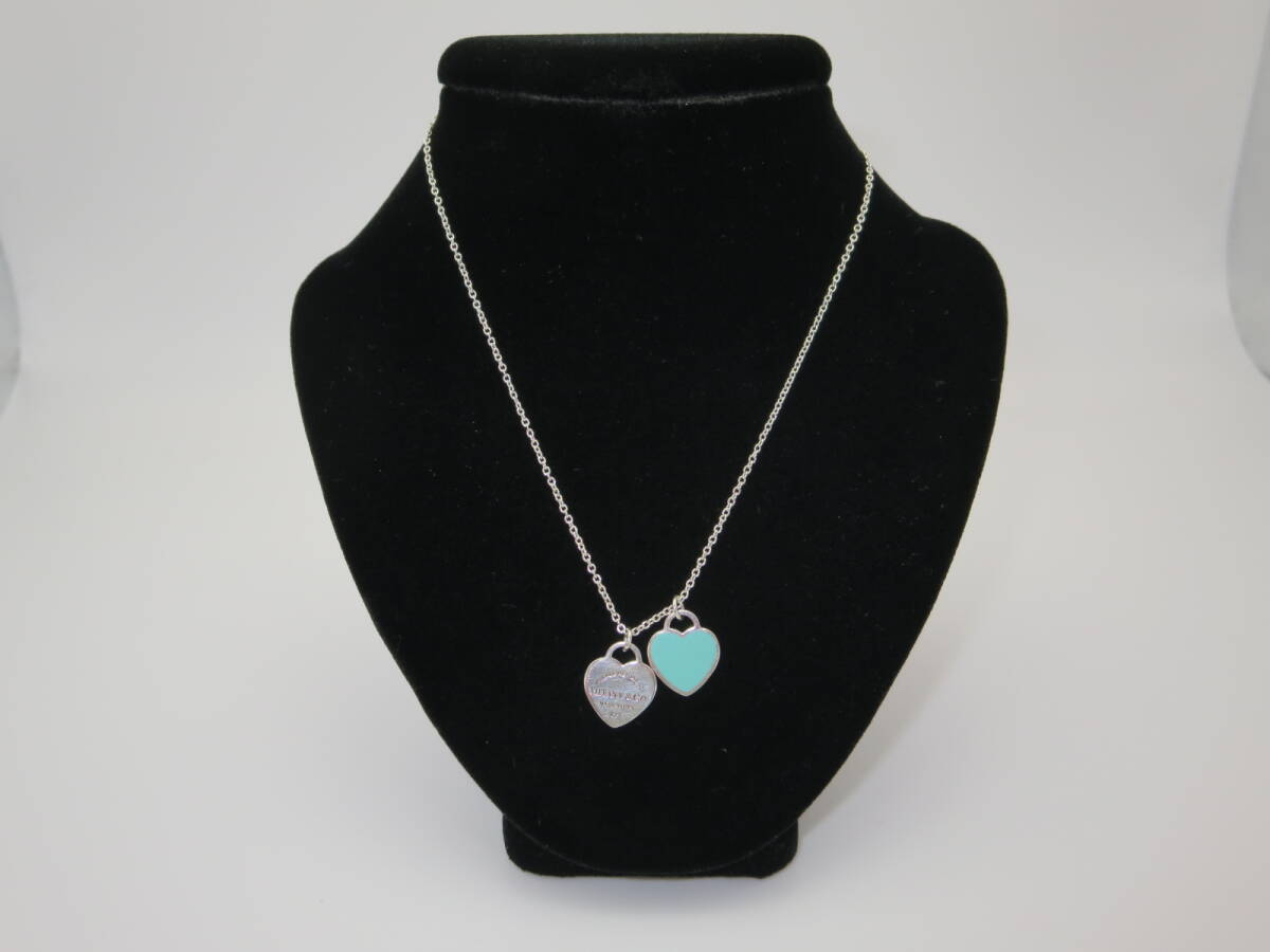 ☆ ティファニー ブルー ミニダブルハートタグ Ag925 約43.0㎝位 約3.1g位 中古 ネックレス ☆②T