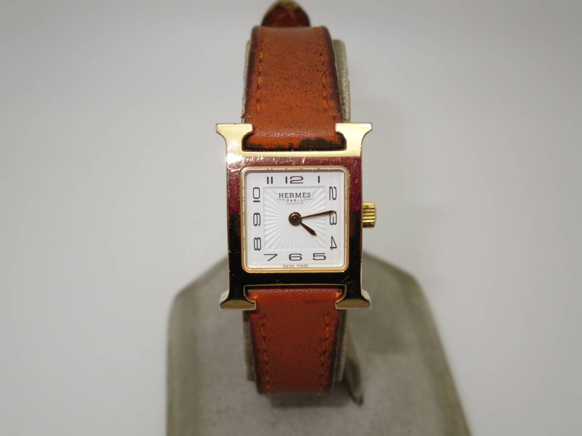 ☆ エルメス Hウォッチ HH1.101 レディース SS(GP) QZ 白文字盤 中古B～C 革ベルト ☆