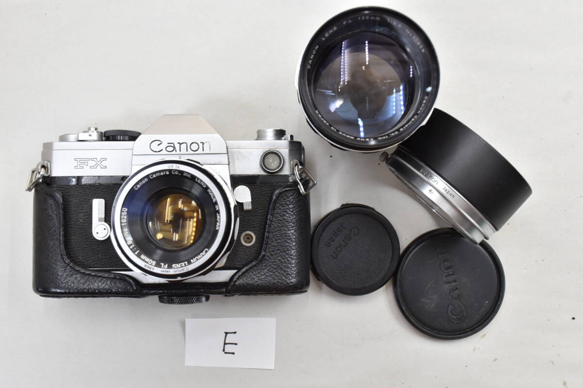 【E】 Canon FX 50mmレンズ付き/FL 135mm 1:2.5 フィルムカメラ 光学機器