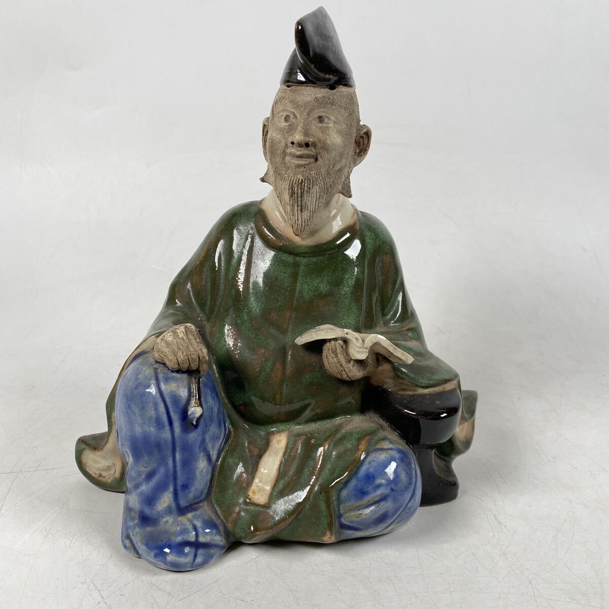 時代　名工　尾形乾山　色絵　陶器人形　賢人　骨董品　古美術品　置物　オブジェ　人形　寿老人　細密彫刻　高さ24cm【417】