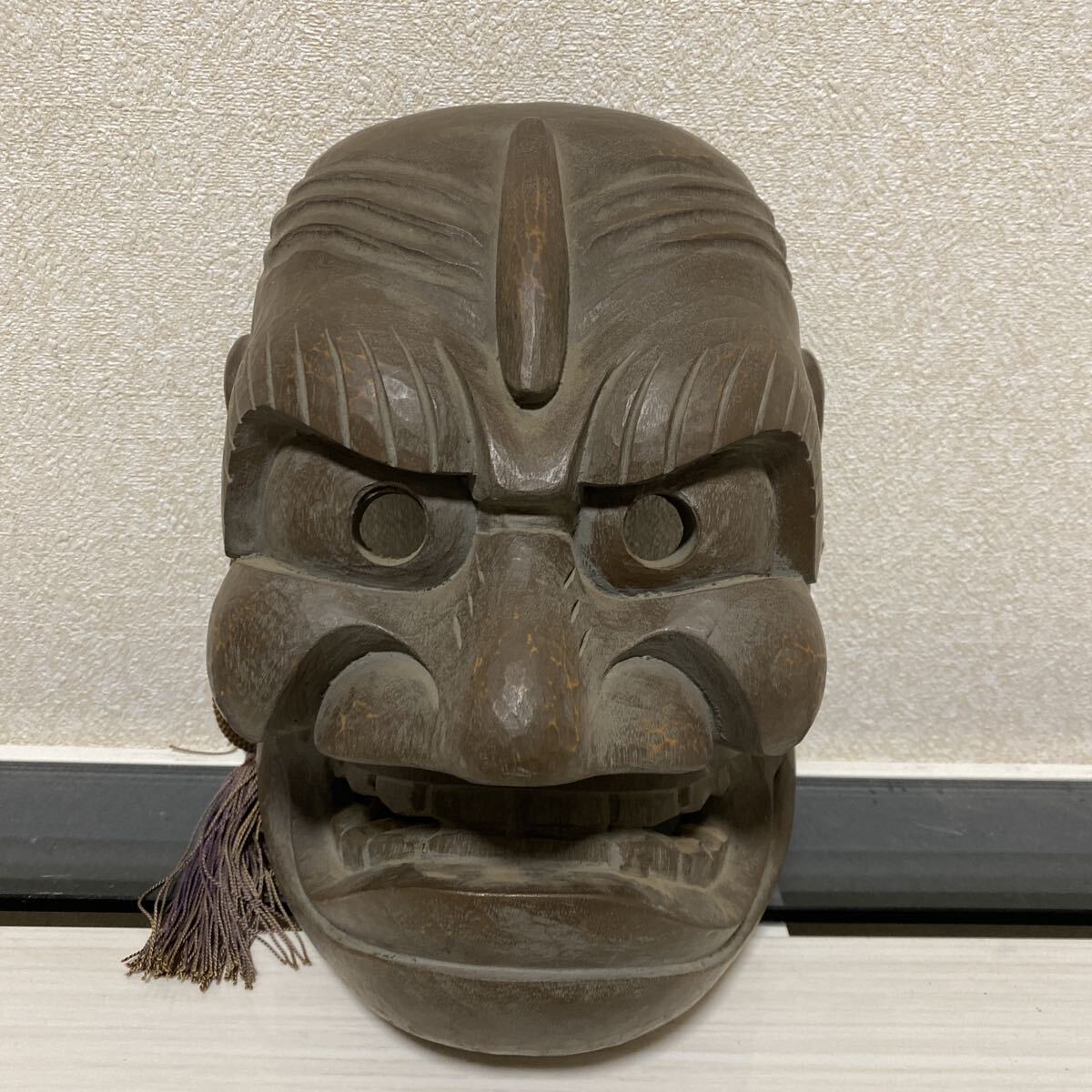 旧家整理品 面 木彫 能面 歌舞伎 狂言 能 魔除け 般若 細密彫刻 時代 日本美術 骨董品 古美術品【417】