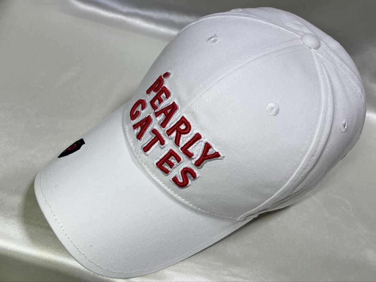 美品 正規品 パーリーゲイツ PEARLY GATES ゴルフ キャップ 帽子 ホワイト 赤文字