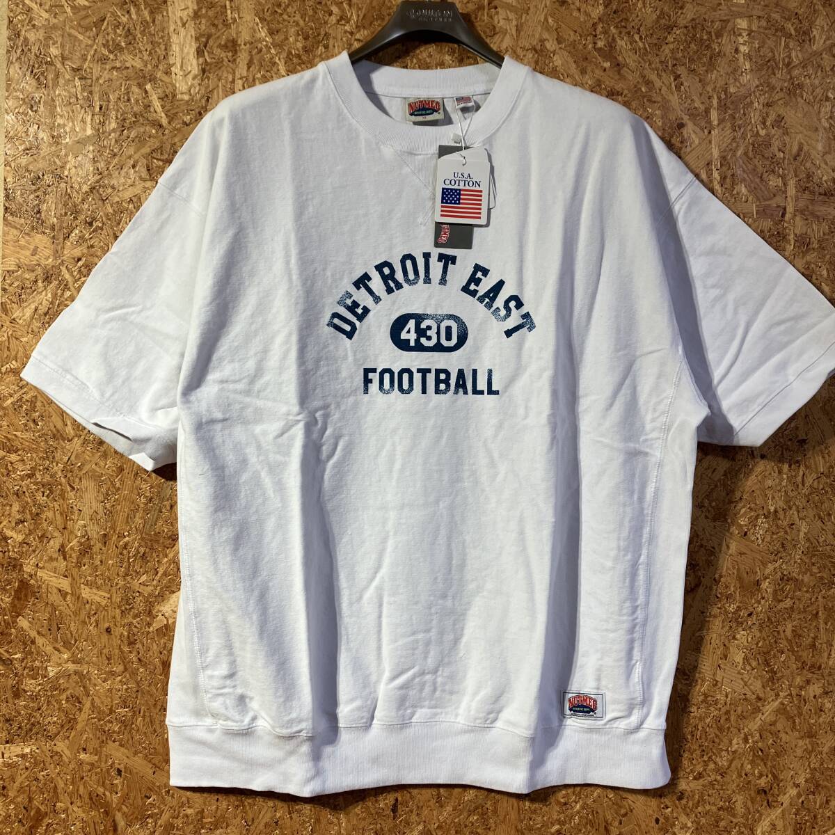 NUTMEG 半袖 スウェット Tシャツ XL ホワイト ナツメグ USA COTTON 首元ガゼット 脇下リブ 裾リブ仕様