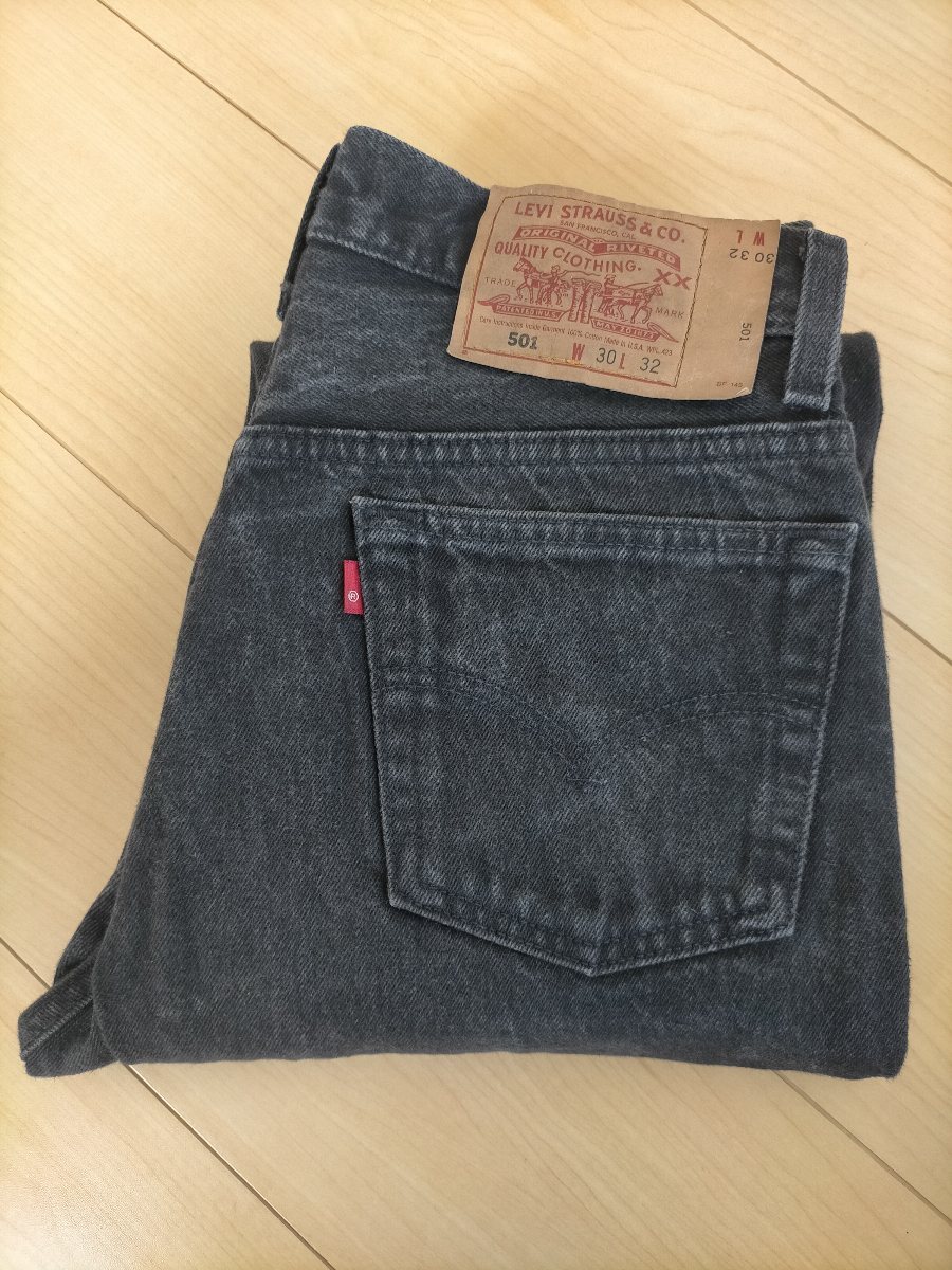 状態良好 90s USA製 ビンテージ 95年 Levi's 501-0660 リーバイス ブラック デニムパンツ size-W30L32 ★ジーンズ505