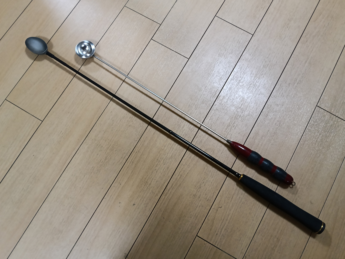 釣研「マックフロートマスター75（2回使用）」＆「グレックス　ステンレスヒシャク（激レア品）」セット【中古】