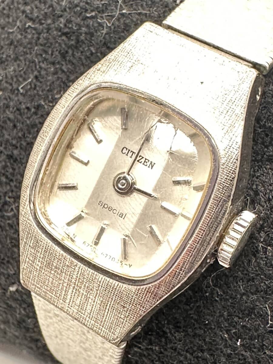B14355 CITIZEN シチズン 手巻き アナログ シルバー シルバー字盤 レディース 腕時計 カットガラス