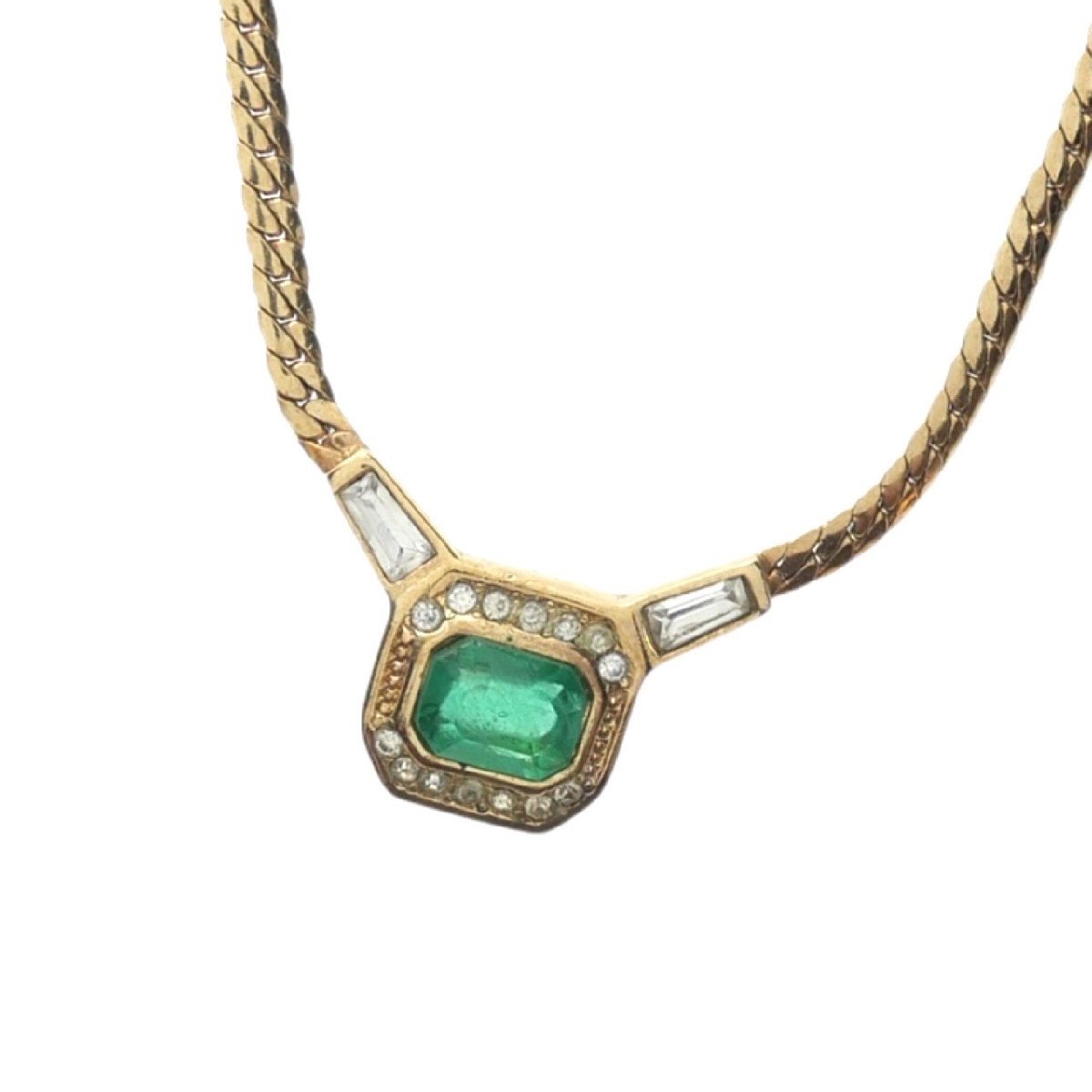 1円スタート 美品 Christian Dior クリスチャンディオール ラインストーン ネックレス ロゴ ゴールド ペンダント アクセサリー レディース