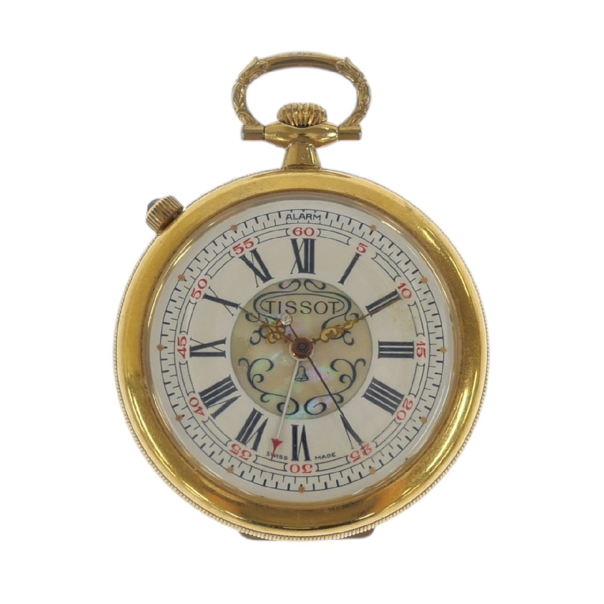 1円スタート 稼働品 TISSOT ティソ 懐中時計 ポケットウォッチ 手巻き 機械式 ローマン ラウンドフェイス ゴールドカラー シェル 白文字盤