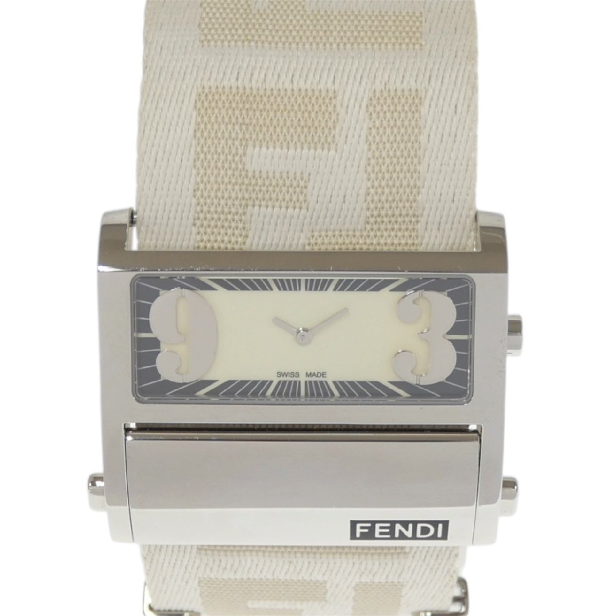 1円スタート 稼働品 FENDI フェンディ メンズ 腕時計 1120G スクエアフェイス クォーツ QZ 2針 アイボリー文字盤 シルバーカラー