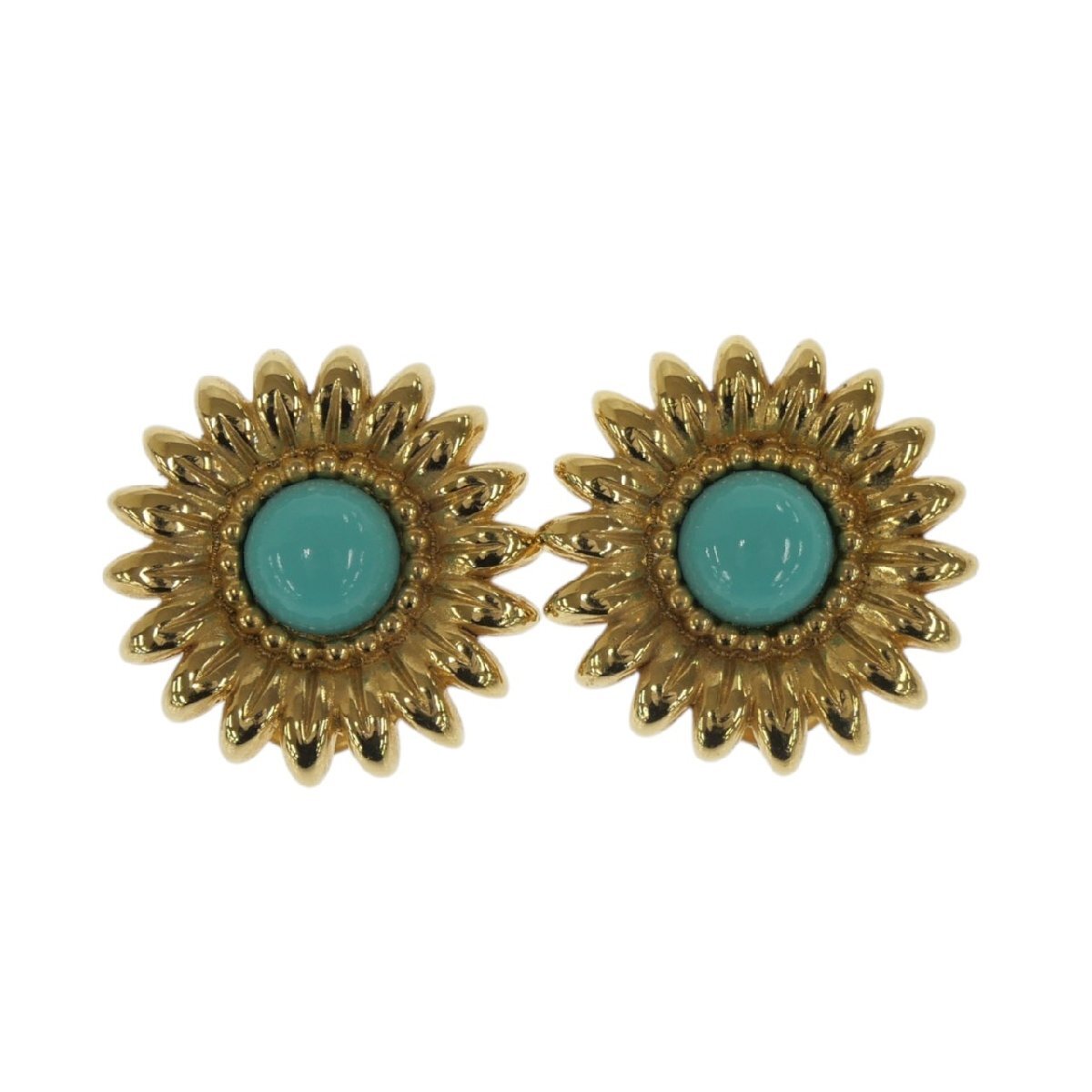 1円スタート Christian Dior クリスチャンディオール フラワーモチーフ イヤリング ラウンド ゴールドカラー クリップ式 レディース