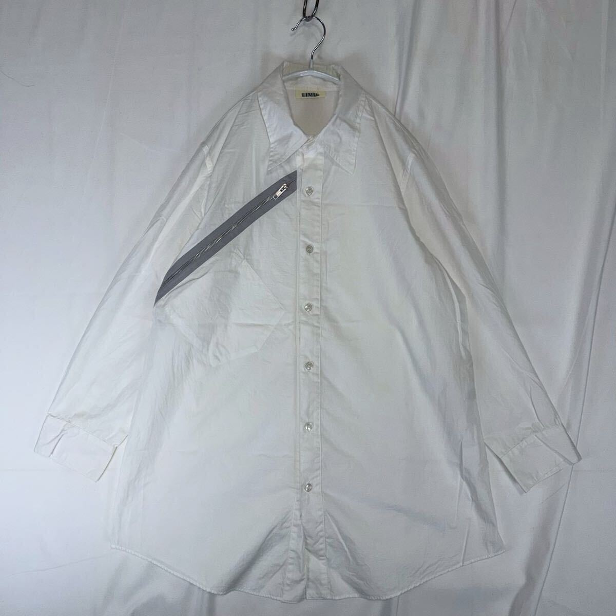 希少 19SS LIMI feu zip gimmick long shirts リミフゥ ジップギミック ロング丈 シャツ 白 ホワイト 長袖シャツ ワンピース コットン S