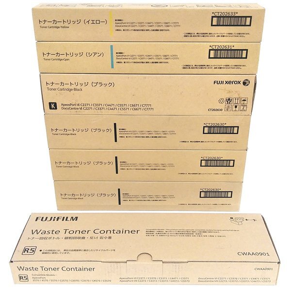 ☆富士フィルム トナーカートリッジ6本（ブラック/シアン/イエロー）+トナー回収ボトル CT202630/1/3/CWAA0901【未使用品】