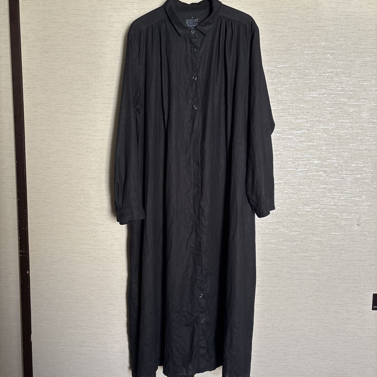 無印良品　 ワンピース ロングワンピース 長袖シャツワンピース　リネンワンピース　ブラック　サイズM