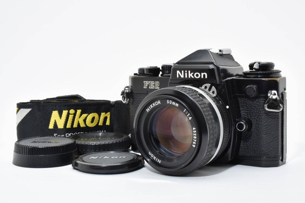 6937 【良品】 Nikon Fe2 Black Slr Film Camera Ai Nikkor 50mm F1.4 Prime Lens 動作確認済 ニコン Mfフィルムカメラ