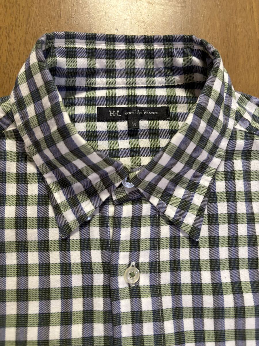 HENRI LUC CHAPUIS　日登美㈱日本製　綿アクリルレーヨン混紡　モスグリーン紺藍オフ白格子