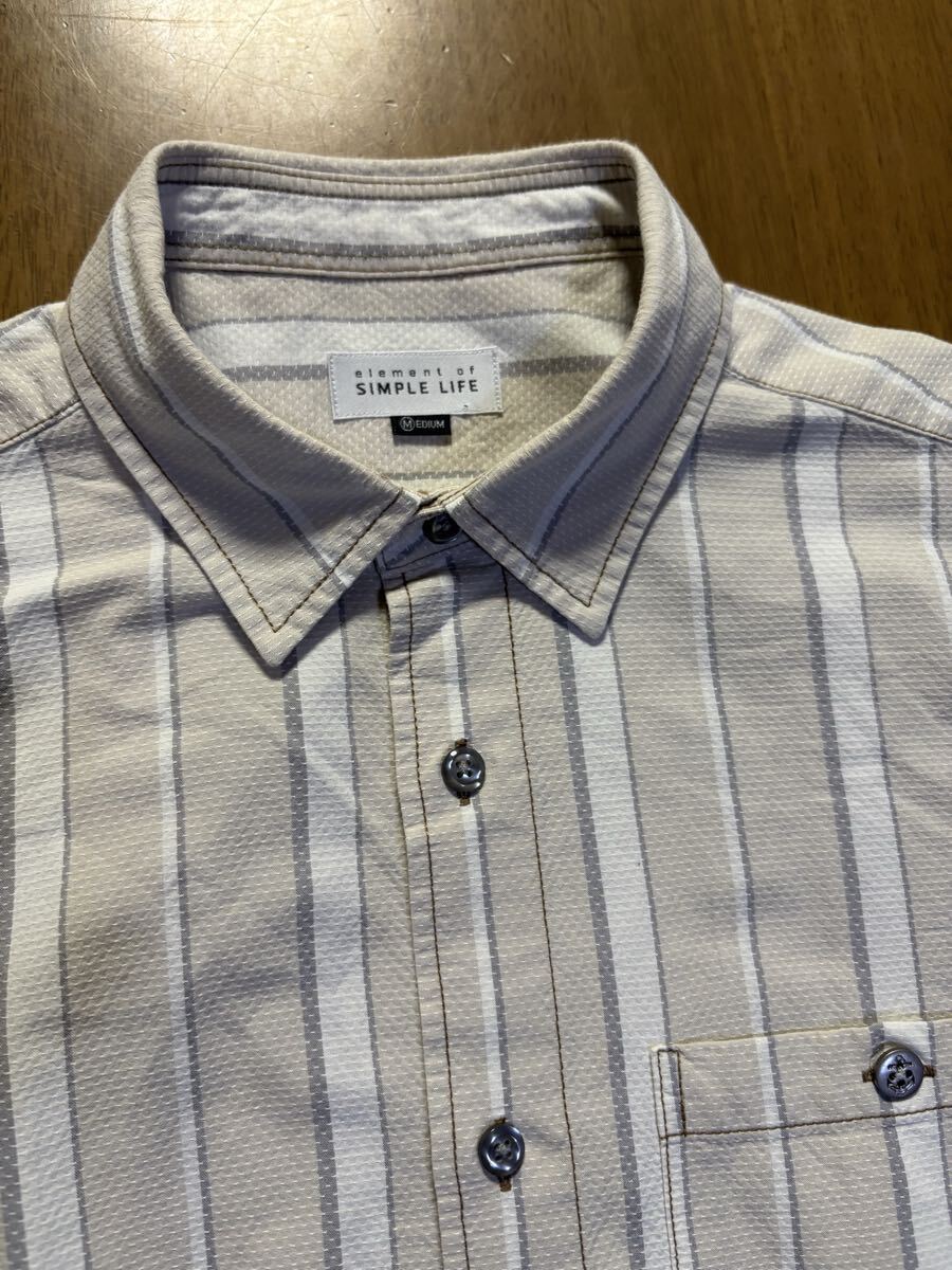 element of SIMPLE LIFE ㈱レナウン　　綿100％シアサッカー　オフ白ベージュ灰茶ストライプ