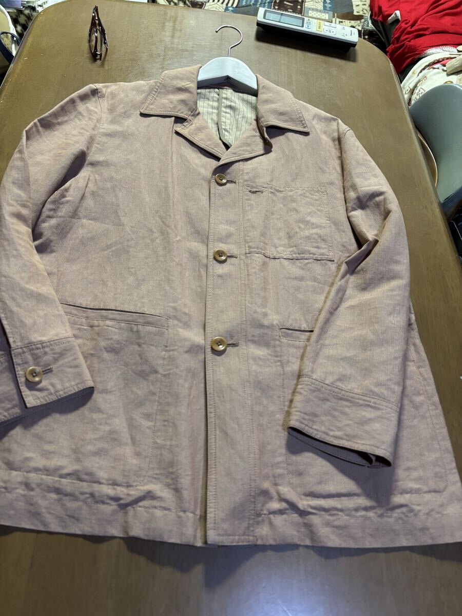 ZEPHYR ㈱ダーバン　綿リネン混紡/伊製ファブリック 　黄土色ヘアラインストライプ　アウター