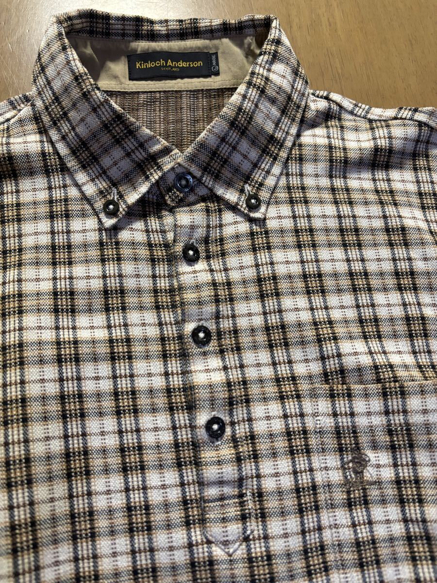 Kinlock Anderson　㈱レナウン日本製　綿100％　オフ白茶ベージュ黒格子B.D