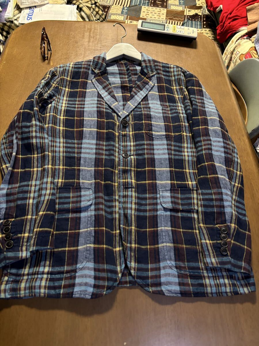 LANDS'END　日本ランズエンド㈱　サイズAB4　麻100％　紺茶水色青灰黄マドラスチェックジャケット