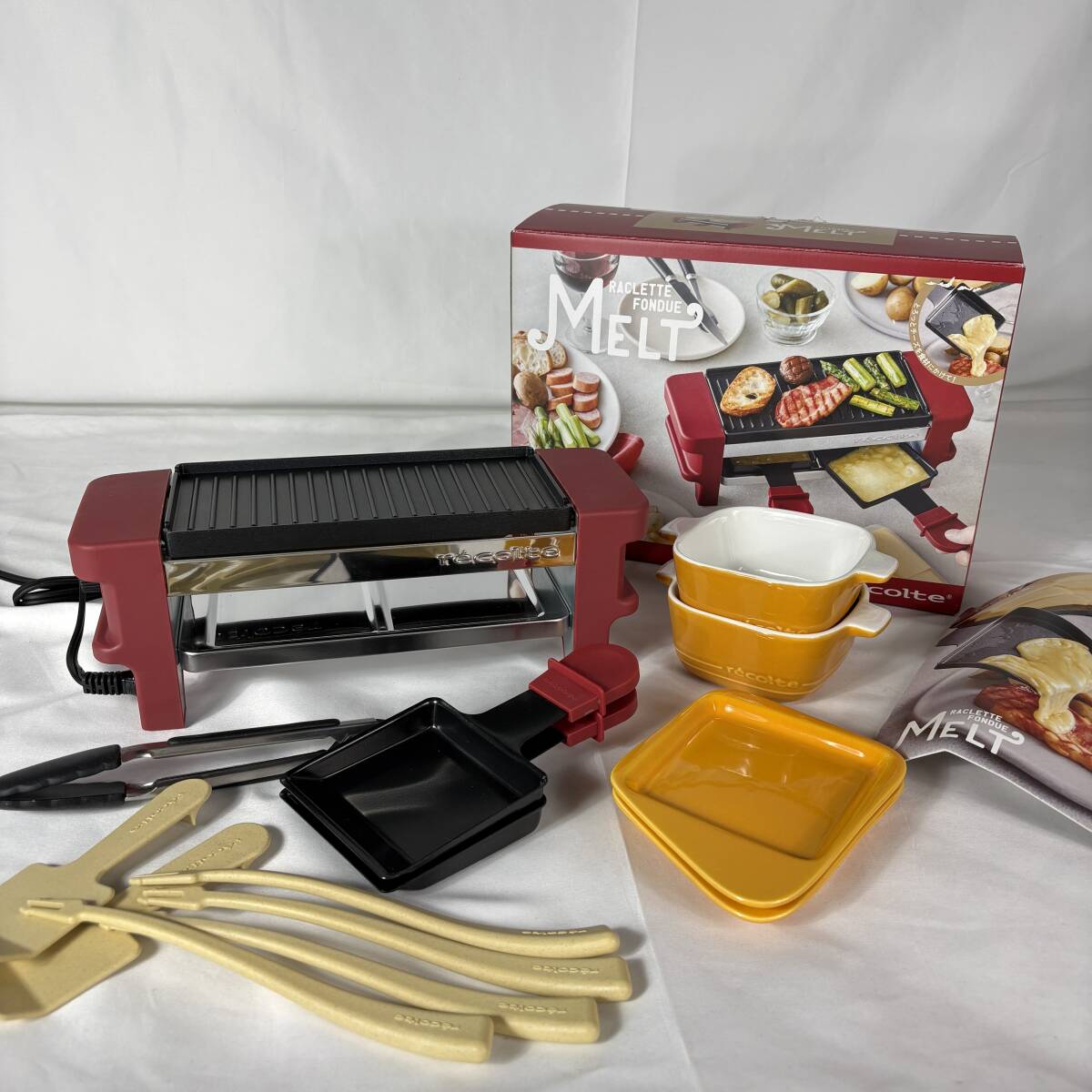 【recolte】レコルト メルト Melt ラクレット フォンデュメーカー レッド 卓上グリル 調理家電 箱付 希少　【中古品】
