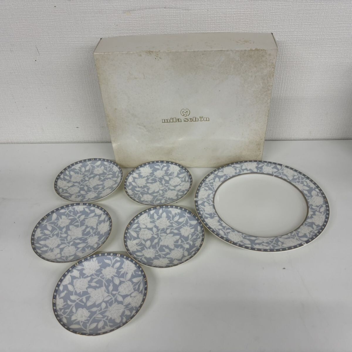 P334-SG8-1758 NARUMI ナルミ mila schon ミラ・ショーン パーティーセット 大皿1枚/小皿5枚 6点セット 陶器 食器 花柄 箱付き NB