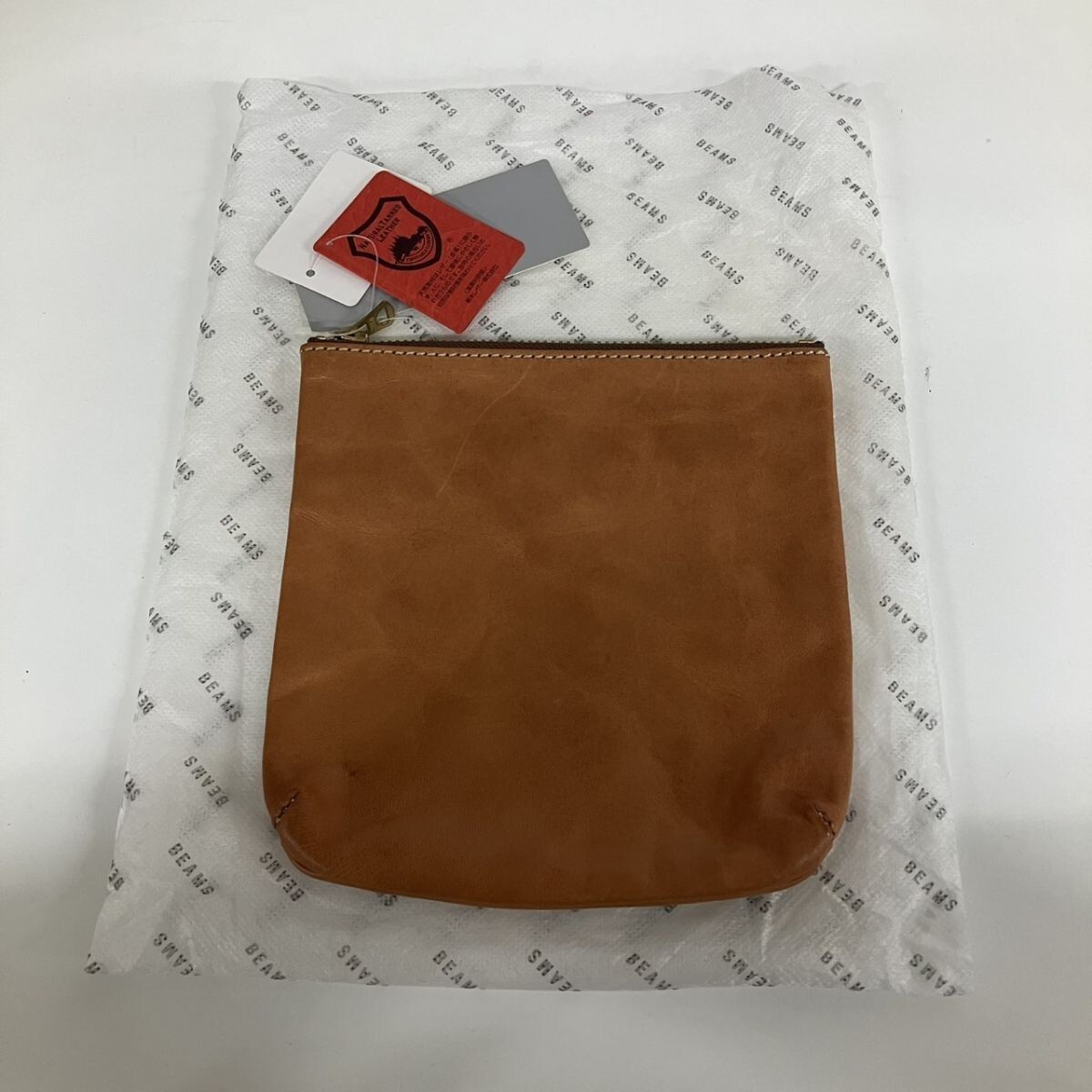 P012-Z22-1117 ◎ BEAMS PLUS ビームス プラス 栃木レザー 本革 ジップ ポーチ キャメル 牛革 日本製 小物入れ NA