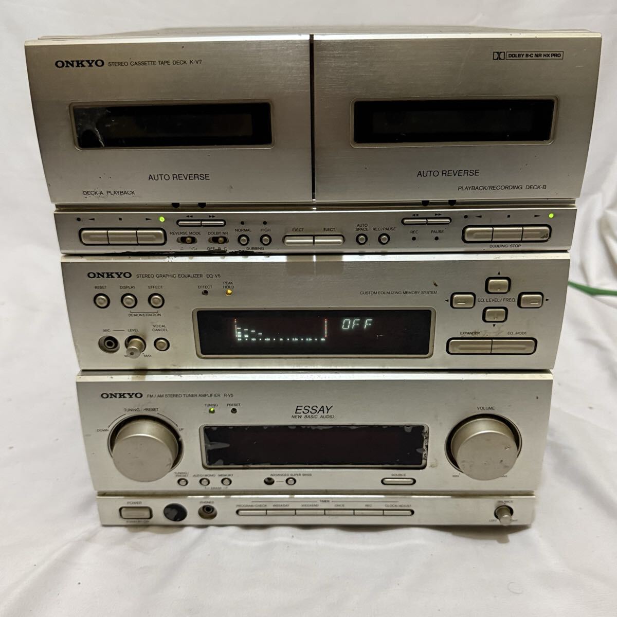 ONKYO システムコンポ オンキョー カセットデッキ アンプ オーディオ eq-v5 r-v5 k-v5 ESSAY カセット再生可能 