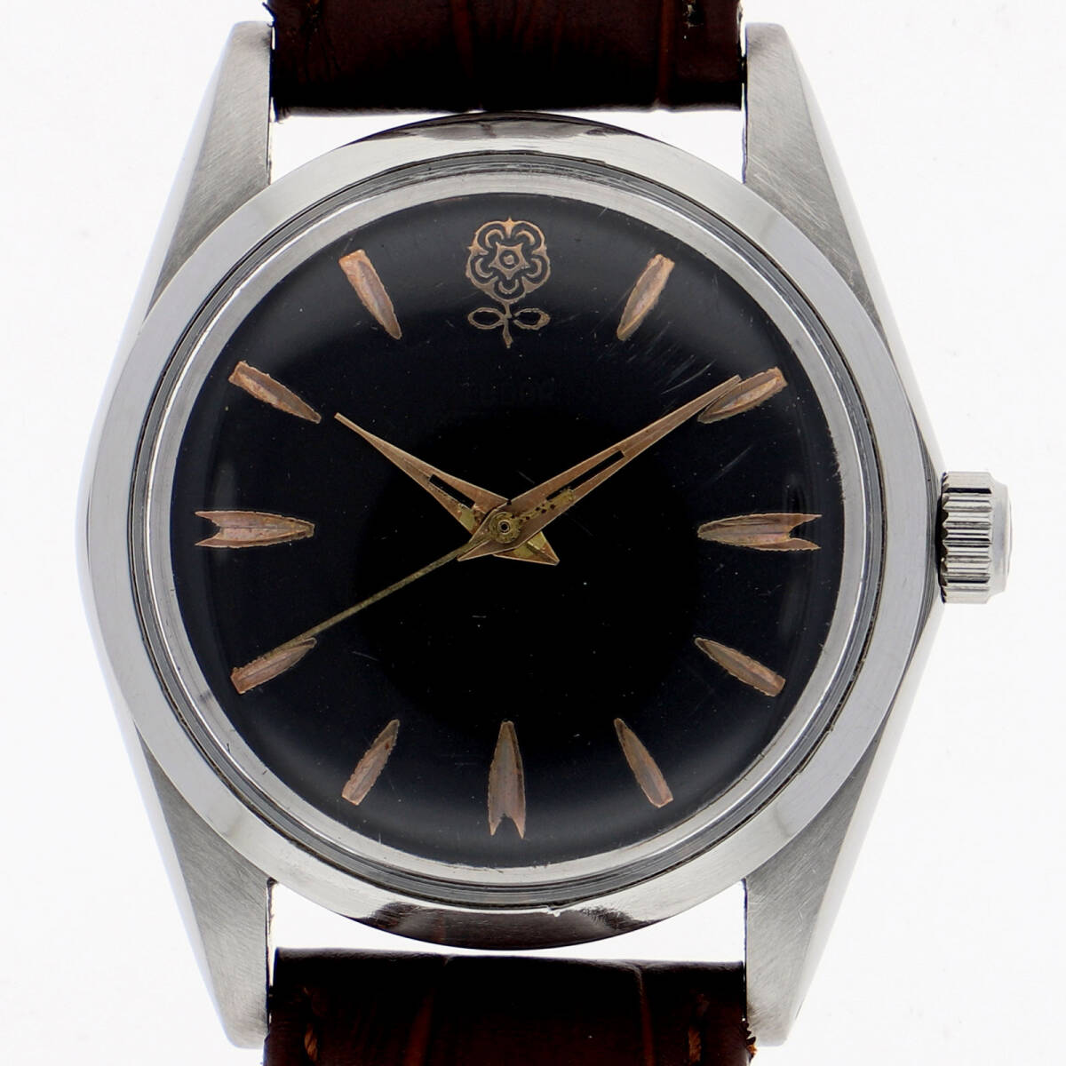 TUDOR チュードル 9050/0 プリンセスオイスター ブラックダイヤル SS/レザー 自動巻き メンズ【143927】