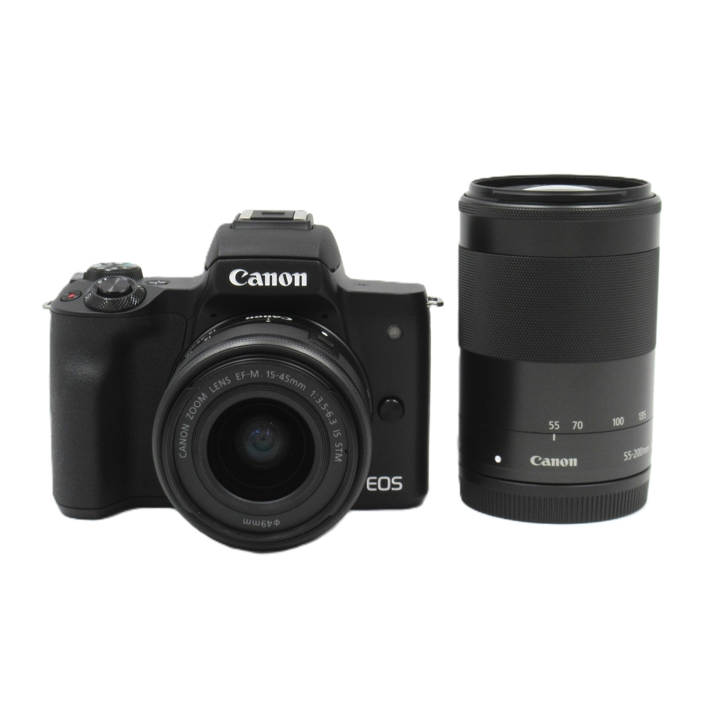 1円〜 Canon キヤノン EOS Kiss M ダブルズームキット ブラック ミラーレスカメラ 動作確認済