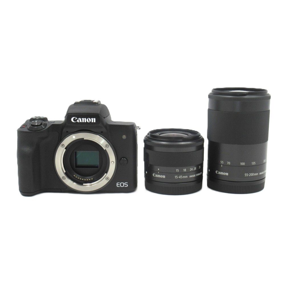 1円〜 Canon キヤノン EOS Kiss M ダブルレンズキット ブラック ミラーレスカメラ 動作確認済