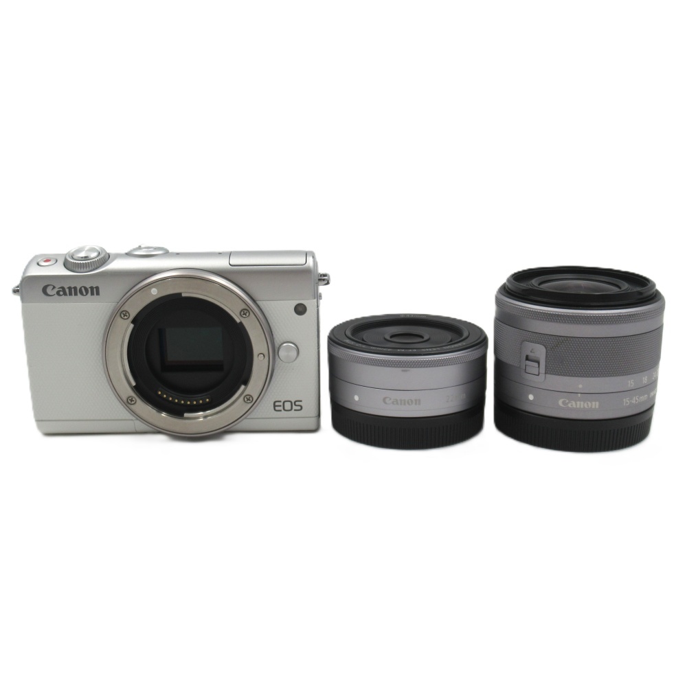 1円〜 Canon キヤノン EOS M100 ダブルレンズキット ホワイト ミラーレスカメラ 動作確認済