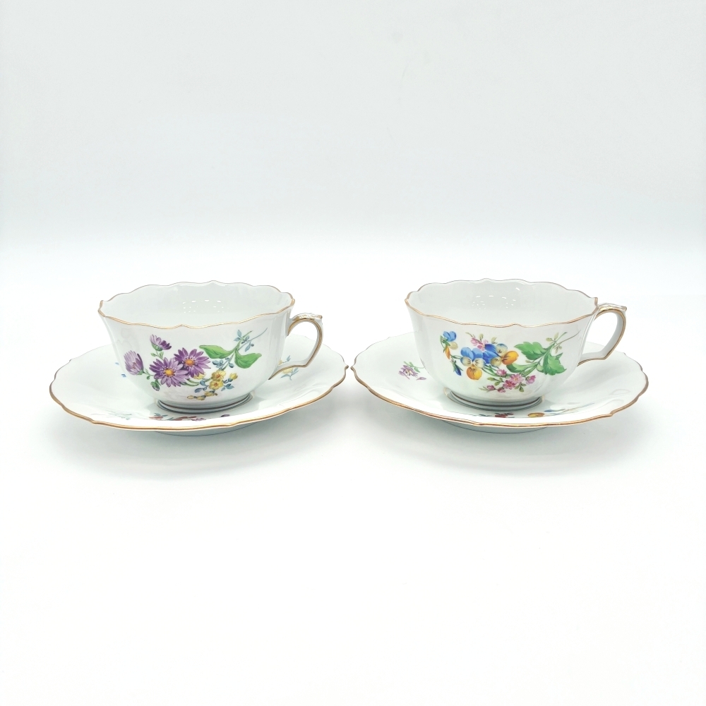 1円〜 Meissen マイセン ベーシックフラワー 二つ花 040110 コーヒーカップ＆ソーサー 2客 計4点