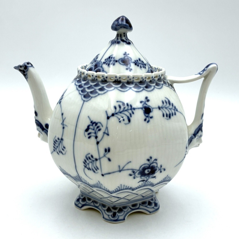 1円〜 Royal Copenhagen ロイヤルコペンハーゲン ブルーフルーテッド フルレース 顔付 ティーポット