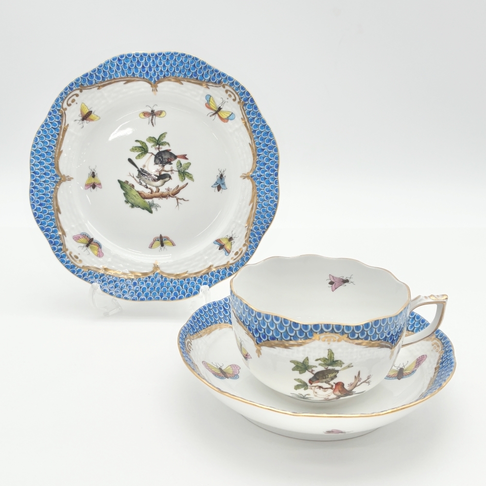 1円〜 HEREND ヘレンド ロスチャイルドバード ブルースケール(RO-EB) カップ&ソーサー/プレート 計3点 トリオ