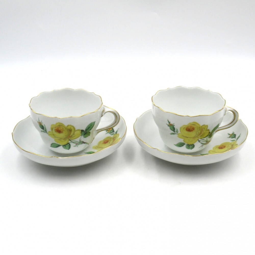 1円〜 Meissen マイセン イエローローズ カップ＆ソーサー 2客 計4点