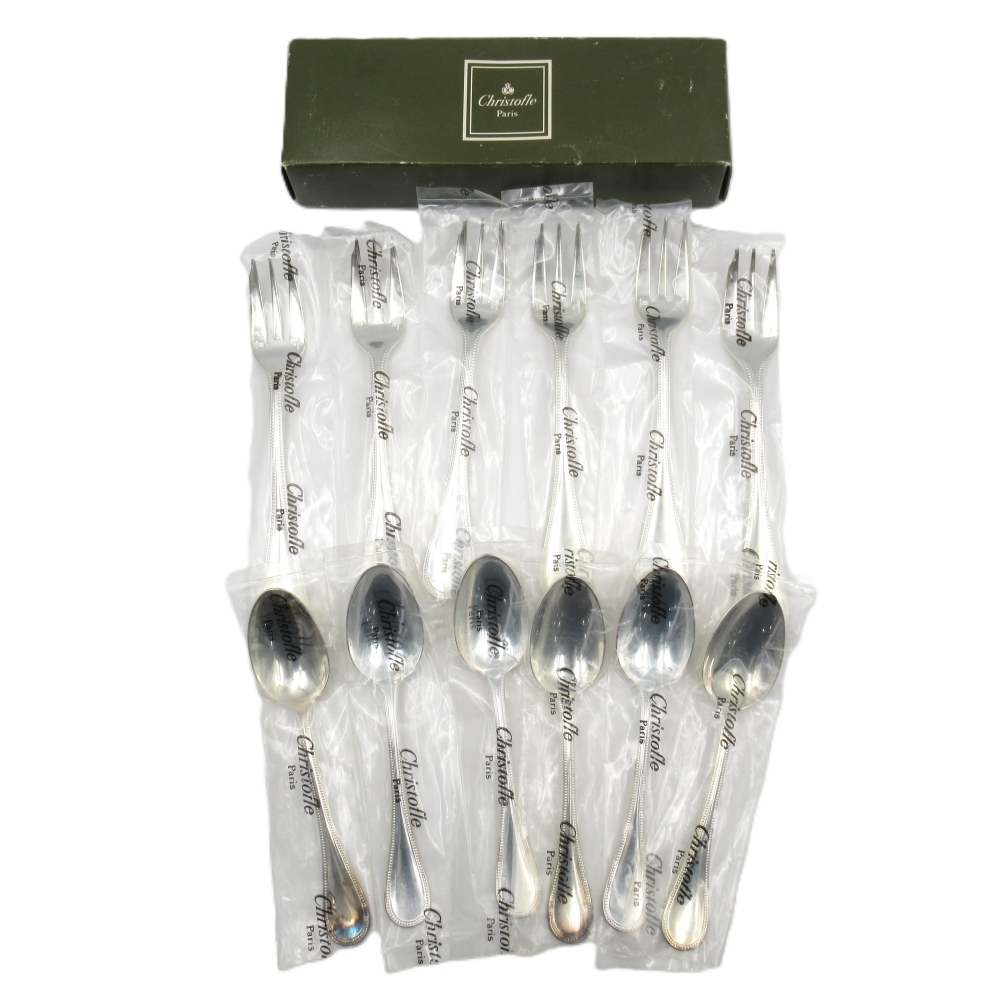 1円〜 未開封有 Christofle クリストフル パール ケーキフォーク/コーヒースプーン 計12点 箱付