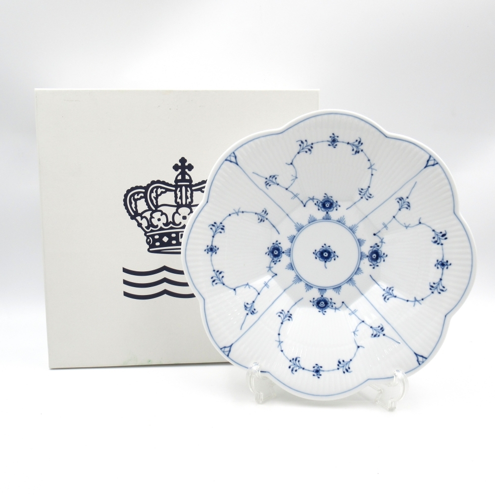 1円〜 Royal Copenhagen ロイヤルコペンハーゲン ブルーフルーテッド プレイン 約22.5cm ペタルボウル 箱付