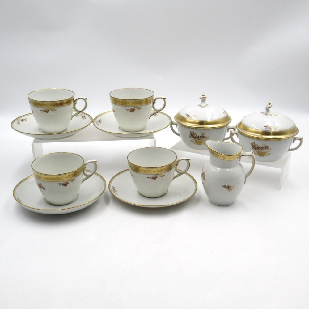 1円〜 Royal Copenhagen ゴールデンバスケット カップ/ソーサー/シュガー/クリーマー 計11点 一部スクラッチ有 ※同梱不可