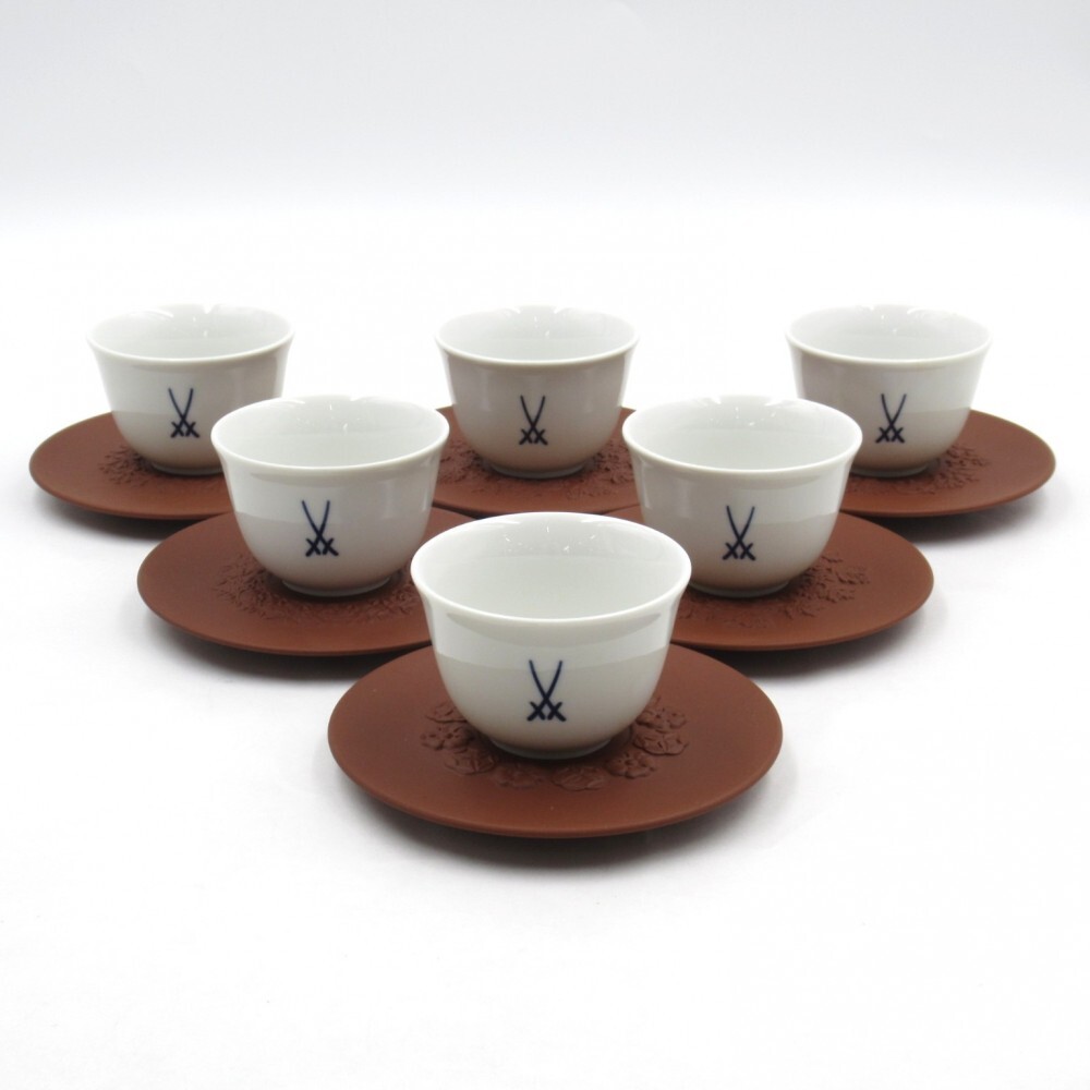 1円〜 Meissen マイセン 剣マーク 湯呑/茶托 6客 計12点
